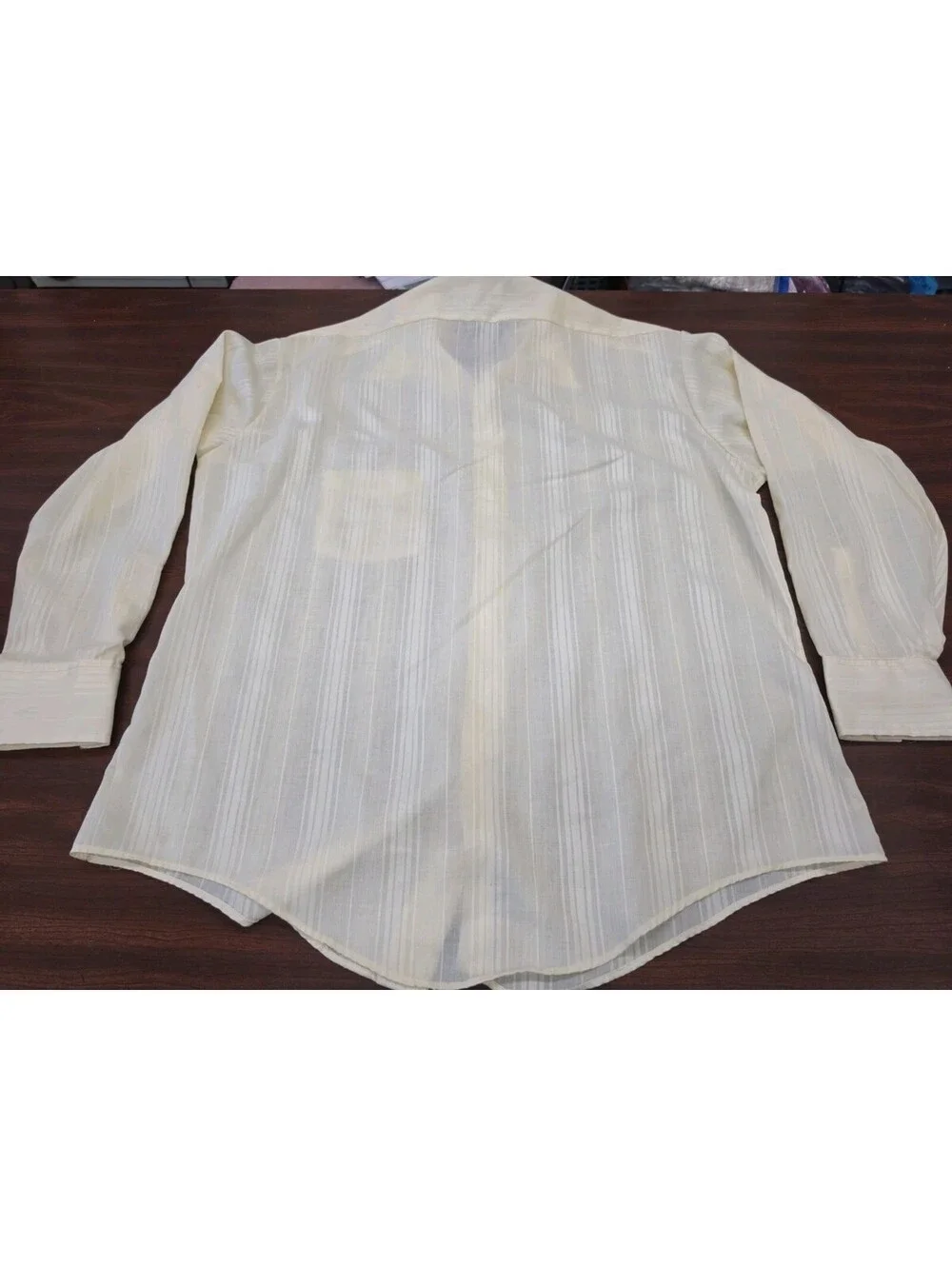 Vintage Sears Golden Comfort Men 17x34 Cream Stripe Long Sleeve Dress Shirt L